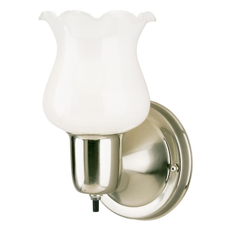 Fixture Wall 100W, Brushed Nickel White Opal Ruffled Edge Glass